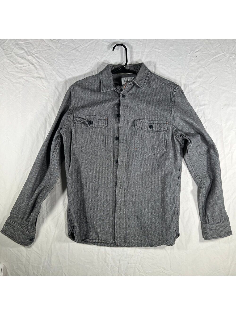 Goodfellow & Co Men's Gray Herringbone Button Up Work Shirt Size S